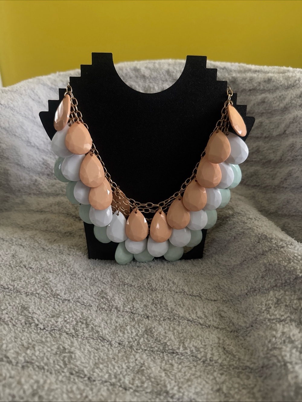 Peach, White & Mint Layered Teardrop Necklace - Gold Tone
